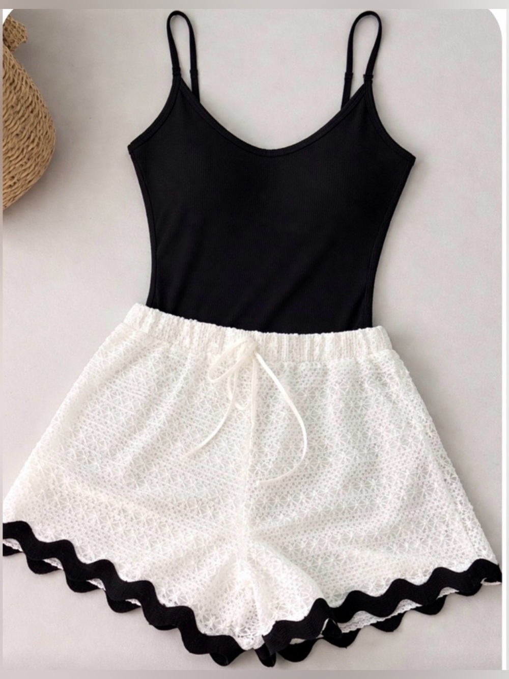 Drawstring Shorts Crochet White— SHORTS ONLY